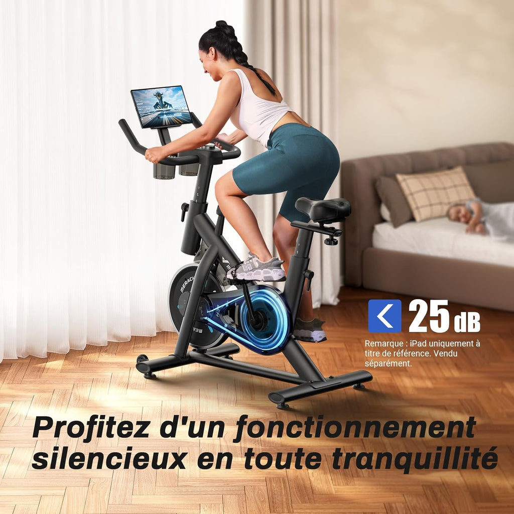 Vélo d'appartement 4 en 1 Ultra-silencieux et Connecté, Résistance Magnétique 16 Niveaux, Écran LCD