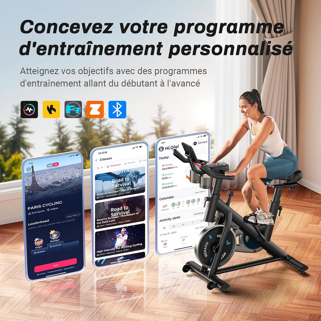Vélo d'appartement Connecté Ultra-silencieux , 4 en 1 avec Résistance Magnétique 16 Niveaux, Écran LCD