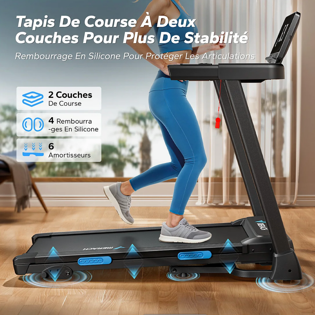 Tapis de Course Pliable Connecté avec 3 niveaux d’inclinaison, Vitesse Réglable de 0,8 à 12 km/h, Écran LED