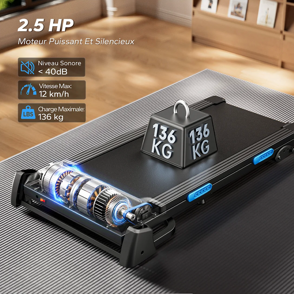 Tapis de Course avec 3 niveaux d’inclinaison Pliable Connecté, Vitesse Réglable de 0,8 à 12 km/h, Écran LED