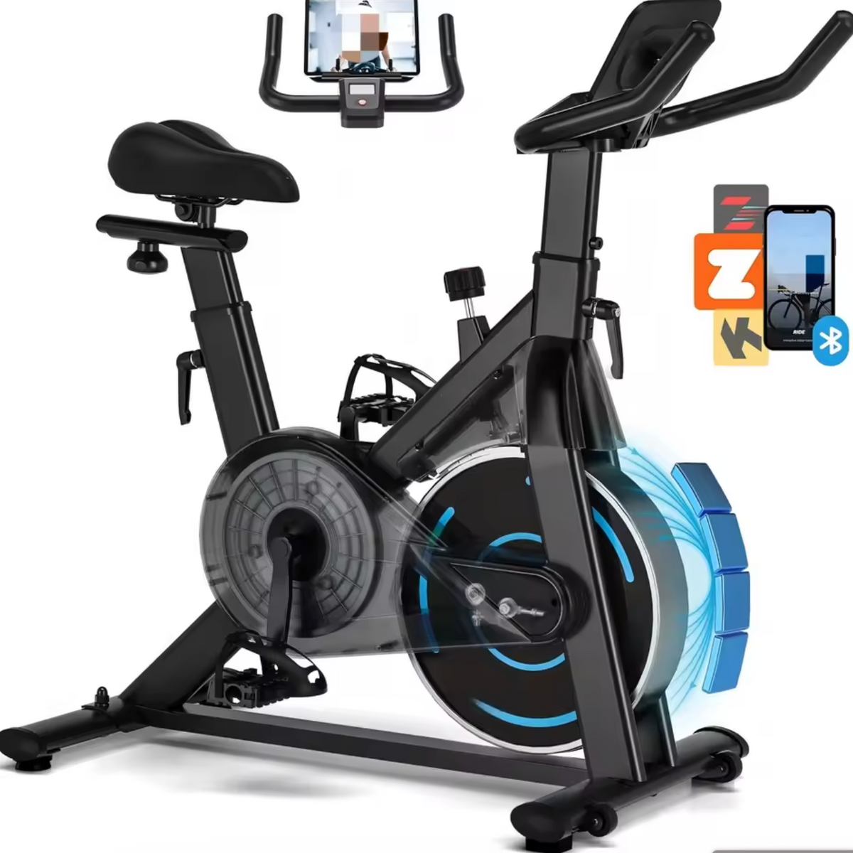 Vélo d'appartement Ultra-silencieux Connecté, 4 en 1 avec Résistance Magnétique 16 Niveaux, Écran LCD