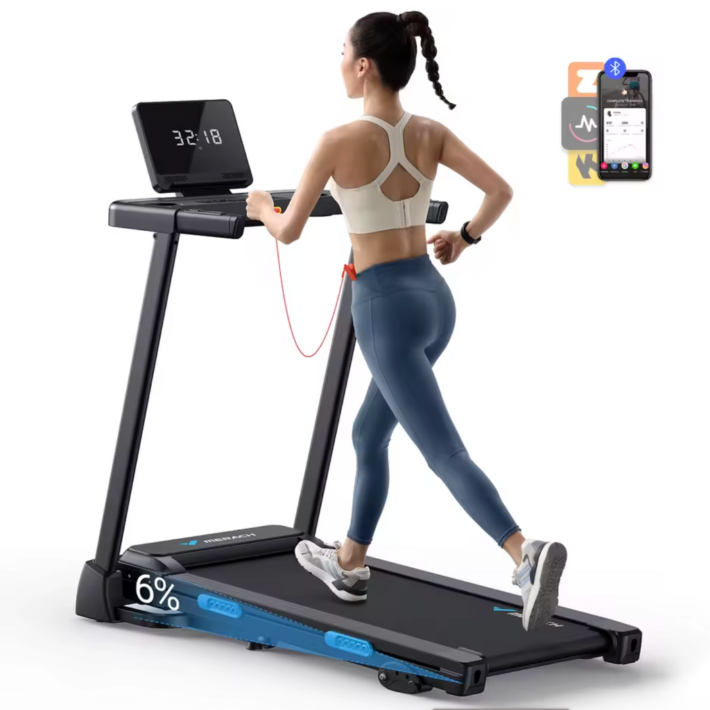 Tapis de Course Pliable Connecté avec 3 niveaux d’inclinaison, Vitesse Réglable de 0,8 à 12 km/h, Écran LED